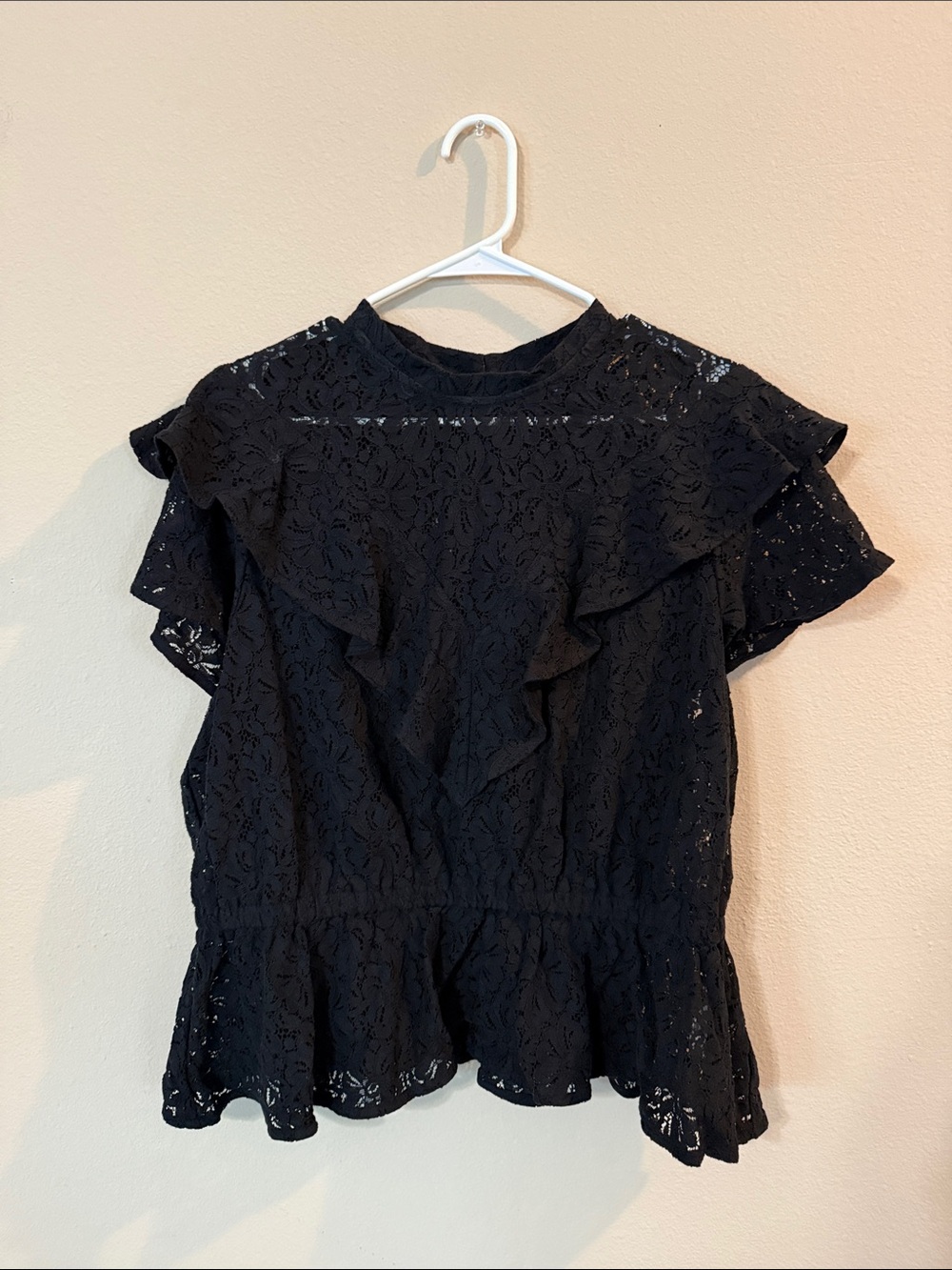 Women's Black Lace Ruffle Blouse